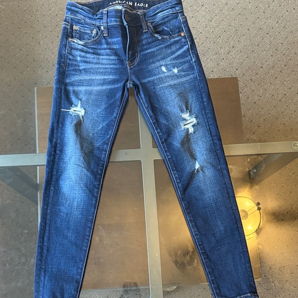 American Eagle Outfitters Dark Blue Distressed Jeans - Picture 2 of 7